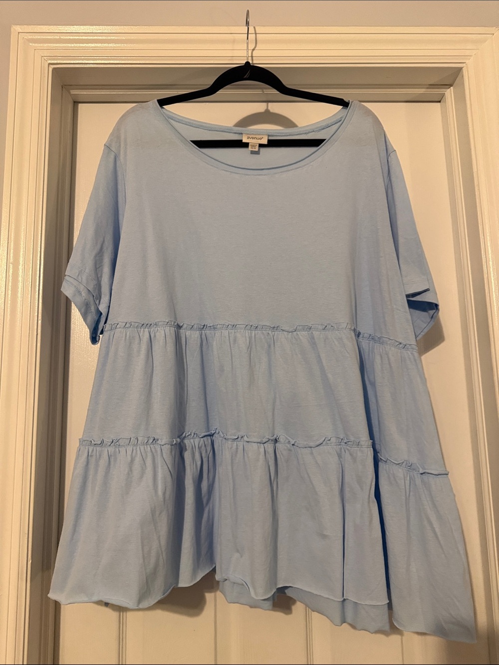 Avenue Light Blue Tiered Short Sleeve Tunic